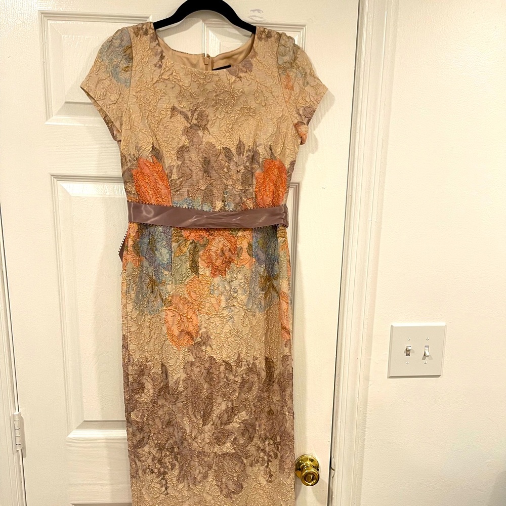 Anthropologie BHLDN Adrianna Papell Matelasse Floral Jacquard Column Gown Size 4